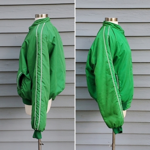 Vintage 90s y2k Green Pioneer Seed Logo Polysatin Puffer Bomber Jacket Lg - Picture 2 of 7